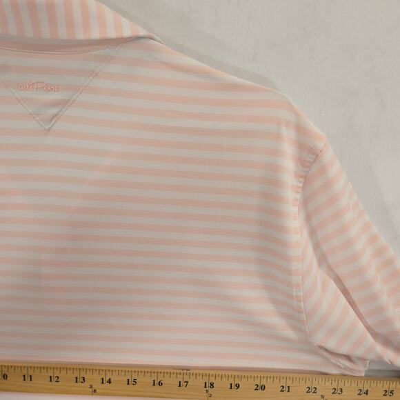 Adidas Adipure Polo Mens Large Pink Striped Performance Short Sleeve Golf Shirt - Picture 8 of 11